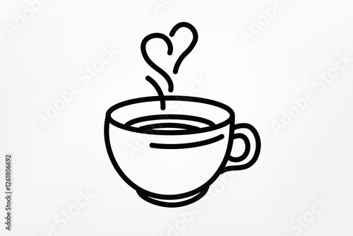 Coffee cup with heart Vector doodle illustration