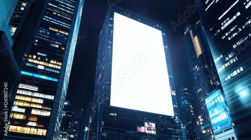 Blank billboard on building at night in city. Possible use stock photo