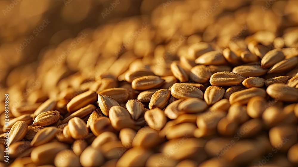 Obraz premium A close-up of roasted sunflower seeds with golden brown color.