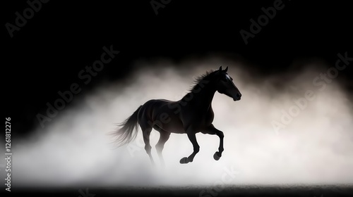 Wallpaper Mural A silhouette of a horse galloping through the misty morning light, powerful motion frozen in time Torontodigital.ca