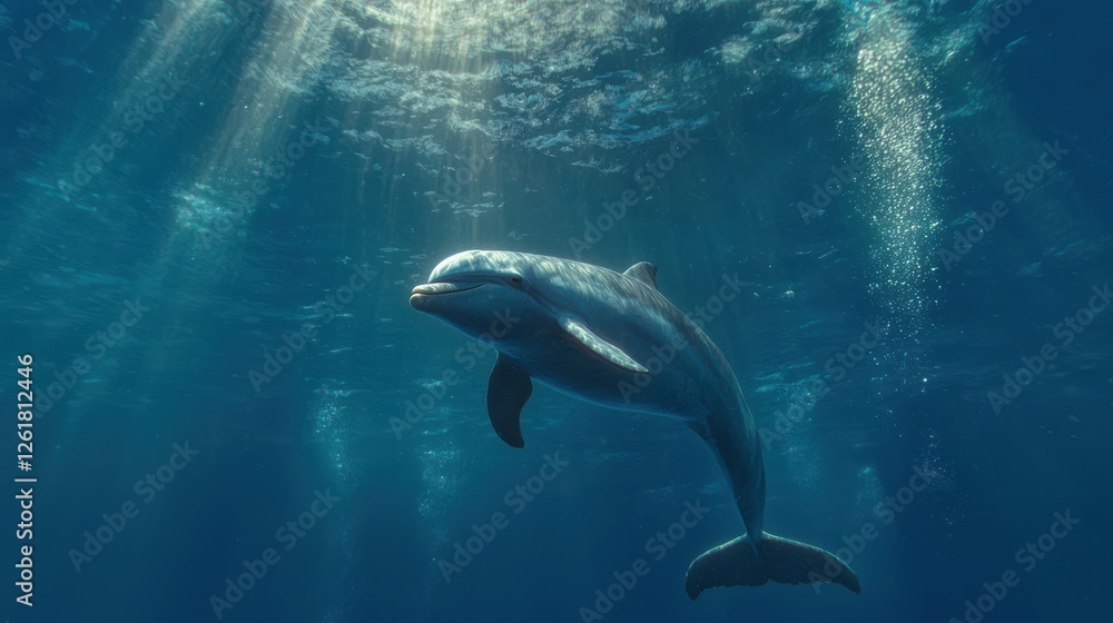 Obraz premium Dolphin swimming gracefully underwater ocean wildlife serene environment underwater view marine life exploration