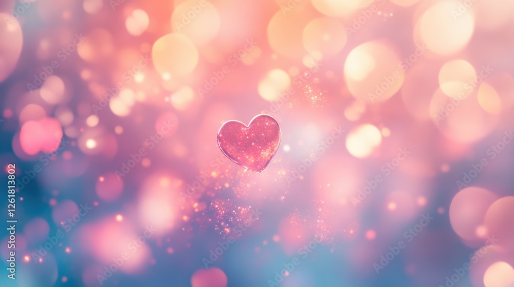 Fototapeta premium Glowing Red Heart with Pink and Gold Glitter Bokeh Background
