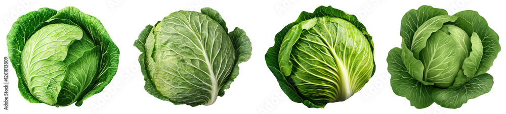 Four Fresh Green Cabbages On Transparent Background Four Fresh Green Cabbages On Transparent Background