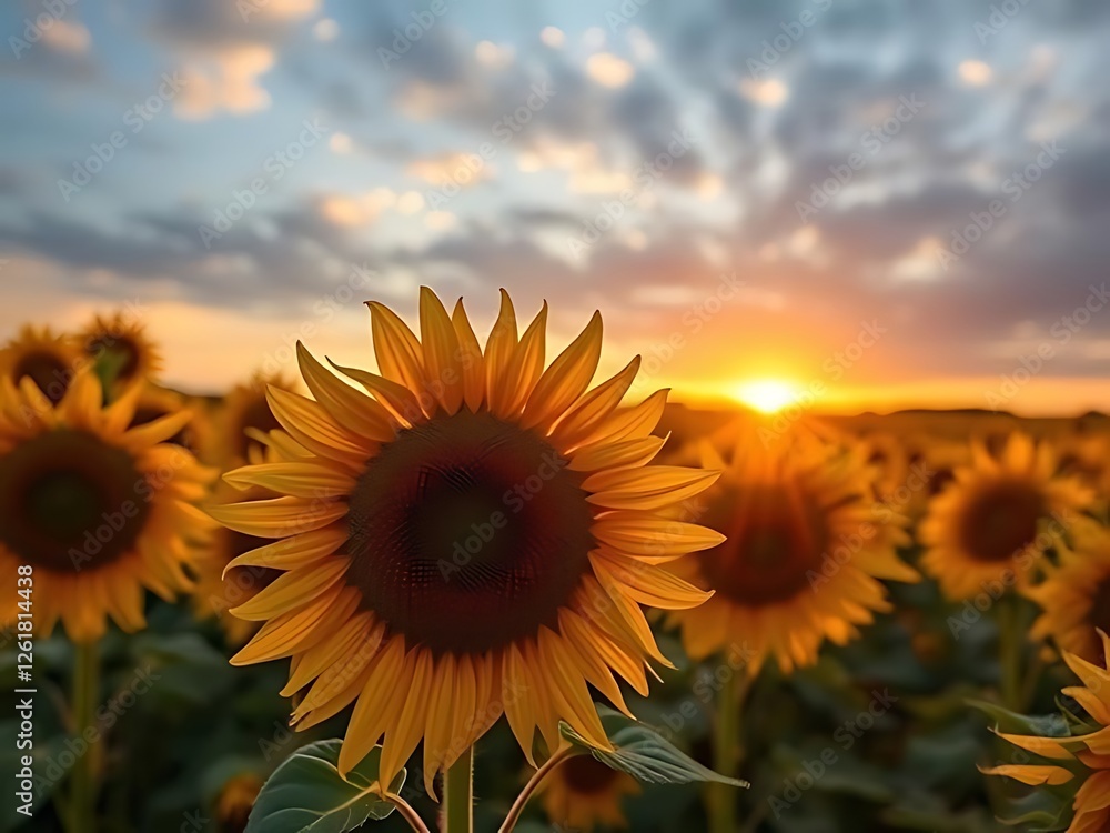Obraz premium sunflower field at sunset