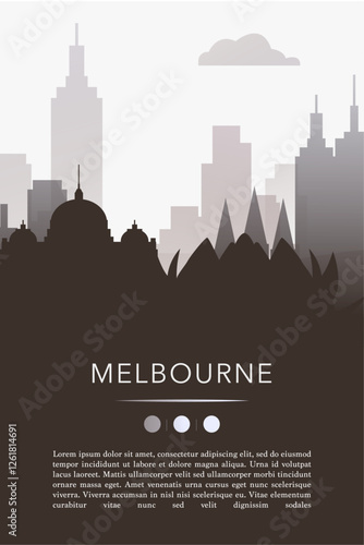 Melbourne city template for website, presentation, front page, invitation, publication sheet with skyline, landmarks. Vector Australia image layout, simple and grayscale