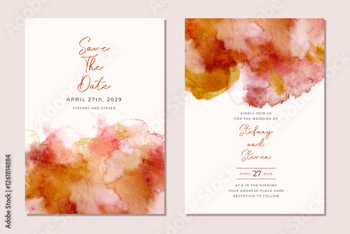 wedding invitation card orange brown pink abstract background