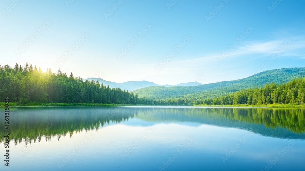 Fototapeta premium Serene lake and majestic mountain, a breathtaking landscape of nature's beauty
