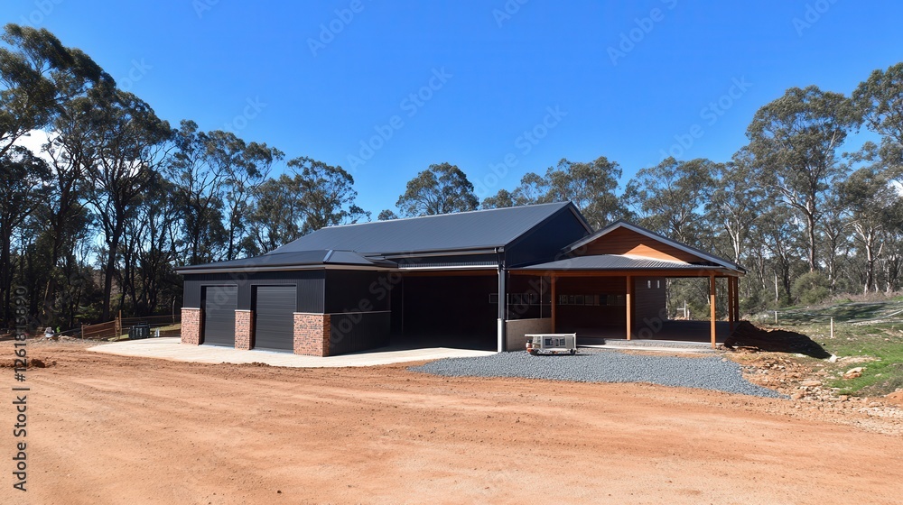 Modern Garage with Covered Patio and Rural Setting Modern Garage with Covered Patio and Rural Setting