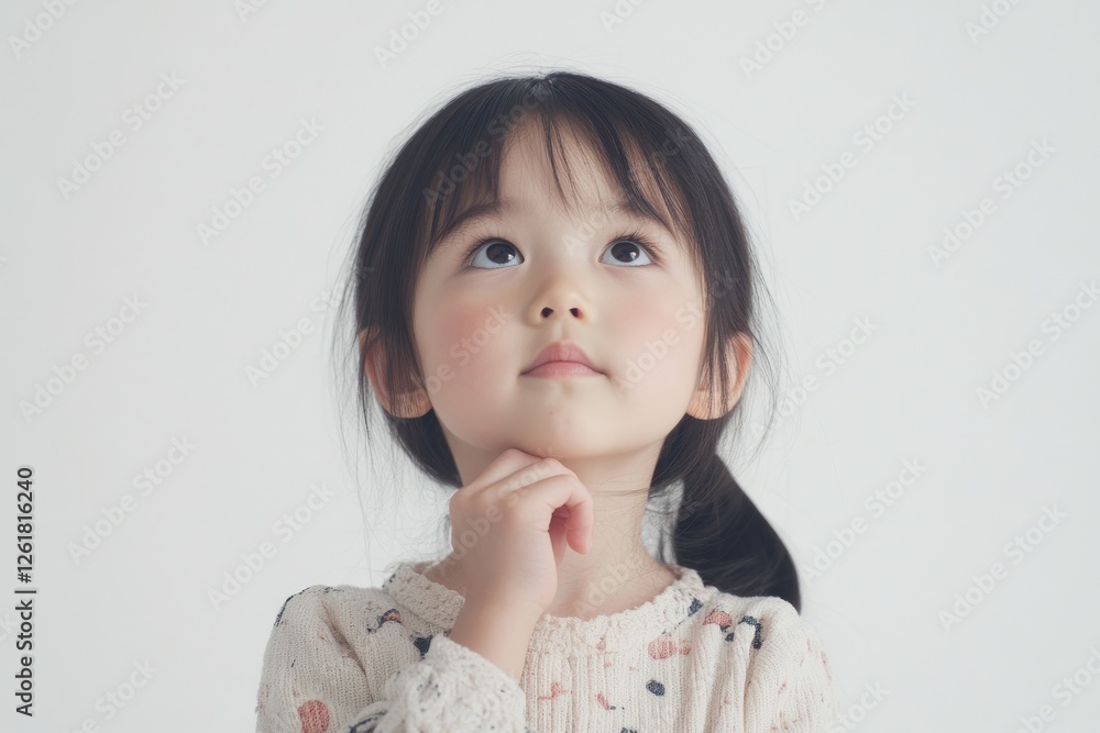 Girl, pensive, studio, white background, childhood Girl, pensive, studio, white background, childhood
