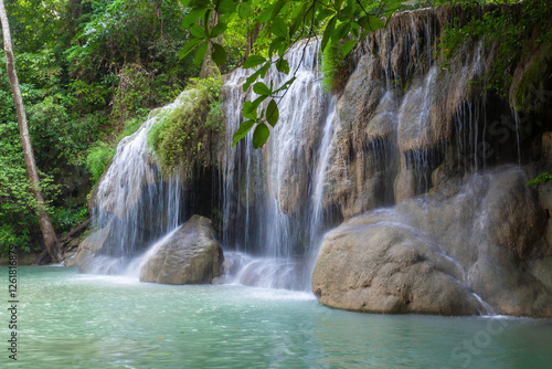 TheErawanWaterfall is widely(7 steps) considered to be here is the biggest and most beautiful waterfall, We can swim like we are in a blue pond located in Kanchanaburi,Thailand 