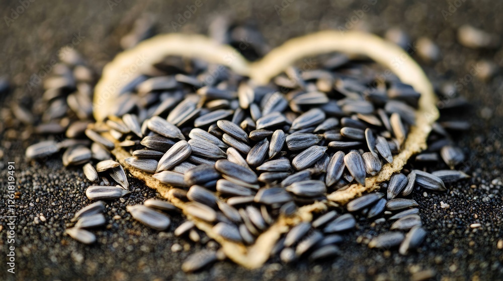Obraz premium A pile of sunflower seeds arranged in the shape of a heart.