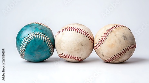 Baseball collection in studio vintage and modern designs captured through close-up photography