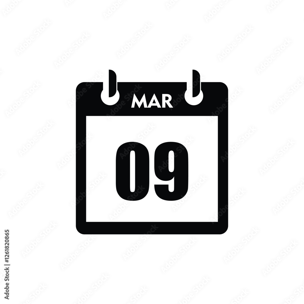 calender icon, 09 march icon with white background calender icon, 09 march icon with white background