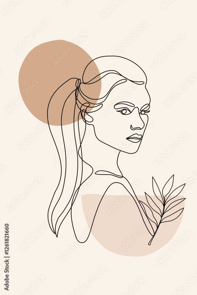 Boho minimalist of Woman Face Portrait Continuous One Line Drawing. Female Portrait Beautifull Outline Drawing Line Art in Bohemian style. Boho minimalist of Woman Face Portrait Continuous One Line Drawing. Female Portrait Beautifull Outline Drawing Line Art in Bohemian style.