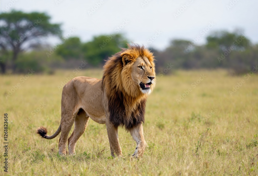 male lion standing on the bush field male lion standing on the bush field