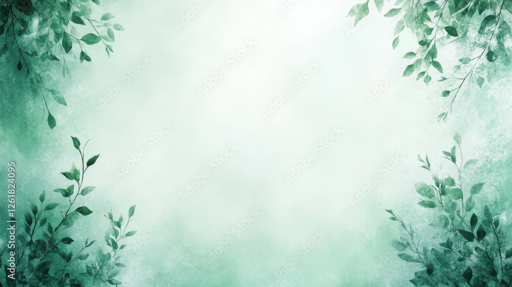 Light pastel sage and cream watercolor effect with leafy borders Light pastel sage and cream watercolor effect with leafy borders