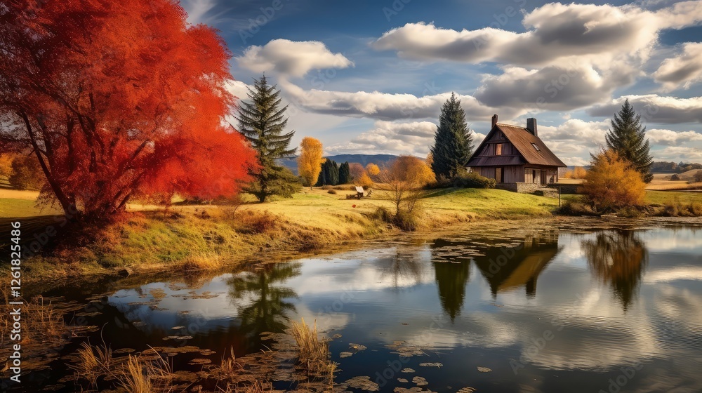 thatched beautiful autumn house