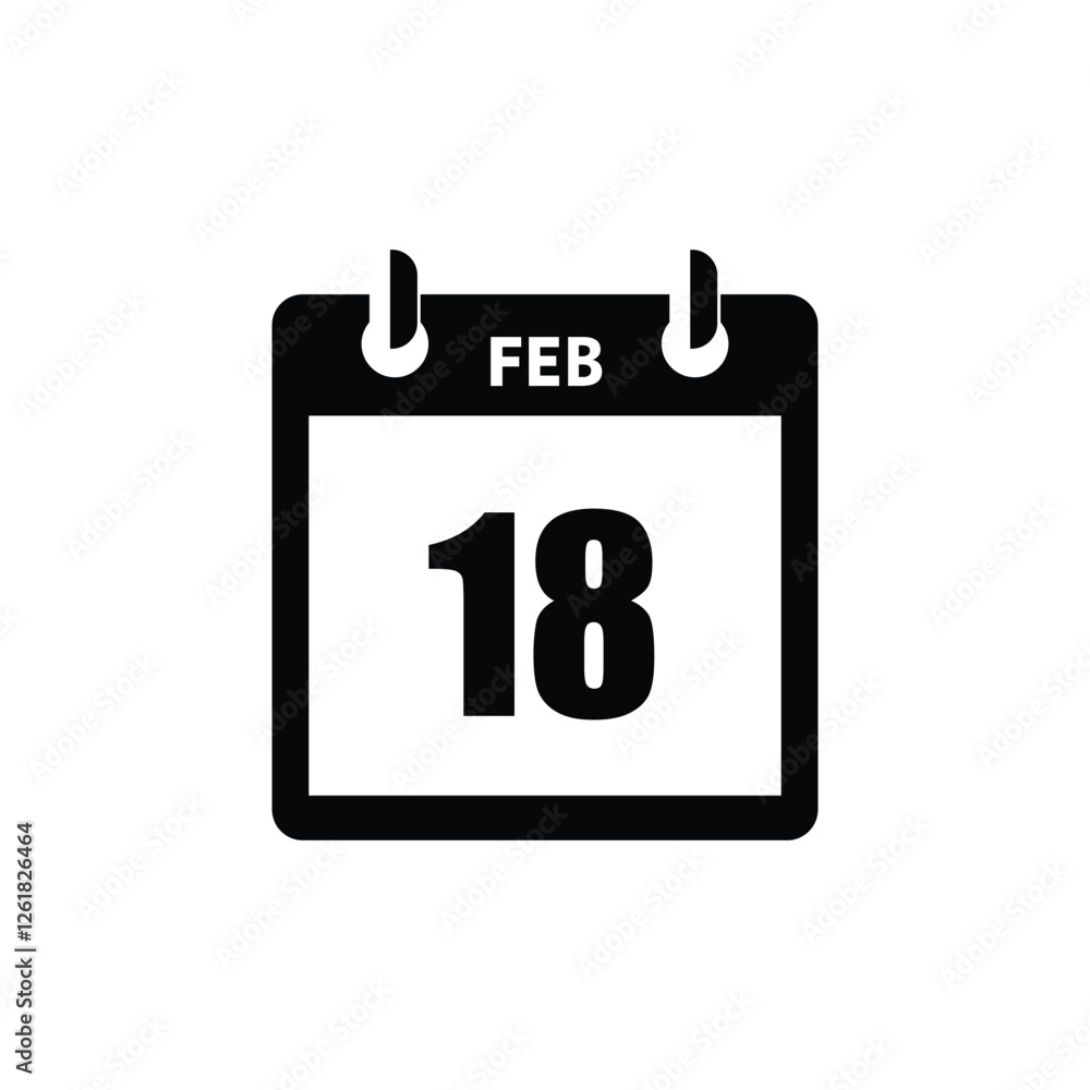 calender icon, 18 february icon with white background calender icon, 18 february icon with white background