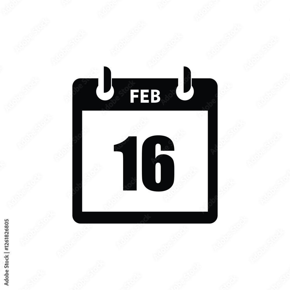 calender icon, 16 february icon with white background calender icon, 16 february icon with white background