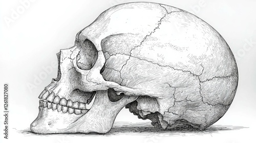 Detailed Pen and Ink Skull Drawing: A Realistic Anatomy Illustration photo