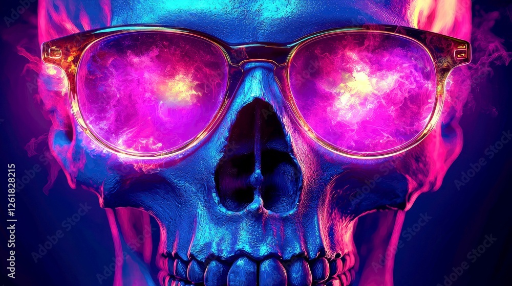 Neon Skull in Sunglasses: A Surreal Digital Art Masterpiece Neon Skull in Sunglasses: A Surreal Digital Art Masterpiece