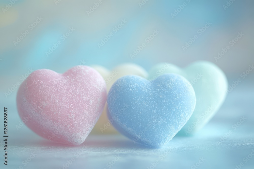 Pastel Pink and Blue Glitter Hearts on Soft Focus Background Pastel Pink and Blue Glitter Hearts on Soft Focus Background