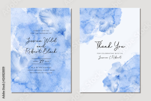 wedding invitation abstract blue watercolor frame