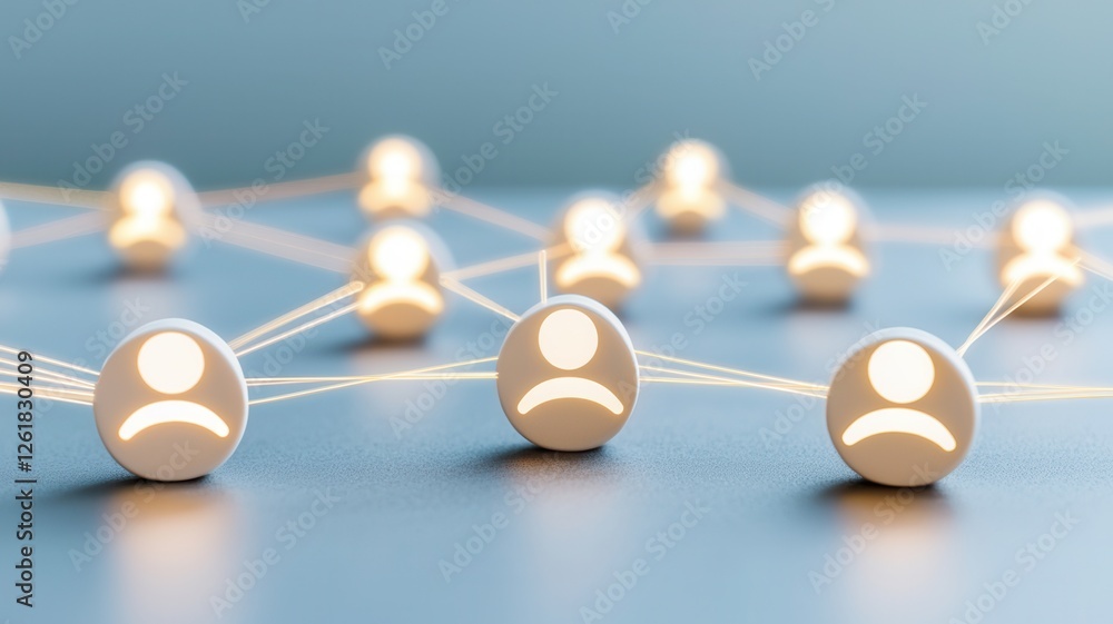 Obraz premium A digital representation of interconnected user icons, symbolizing networking and communication within a community or social platform.
