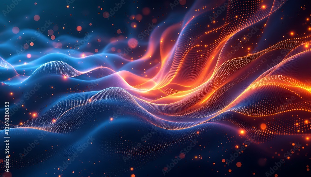 Obraz premium Abstract energy waves, glowing particles, dark background, digital art, tech concept