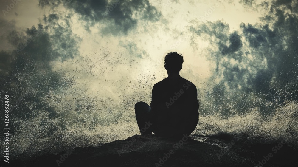 Silhouette of a person meditating against a textured background. Silhouette of a person meditating against a textured background.