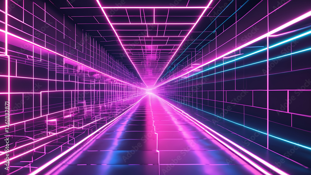 Vibrant Abstract Neon Digital Tunnel with Layered Effects Depicting a Modern Digital World Vibrant Abstract Neon Digital Tunnel with Layered Effects Depicting a Modern Digital World