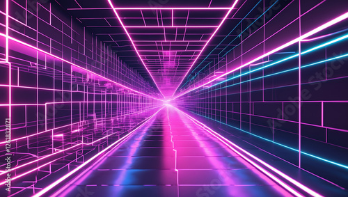 Wallpaper Mural Vibrant Abstract Neon Digital Tunnel with Layered Effects Depicting a Modern Digital World Torontodigital.ca