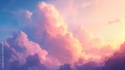 Pastel Pink and Purple Sunset Sky with Fluffy Clouds
