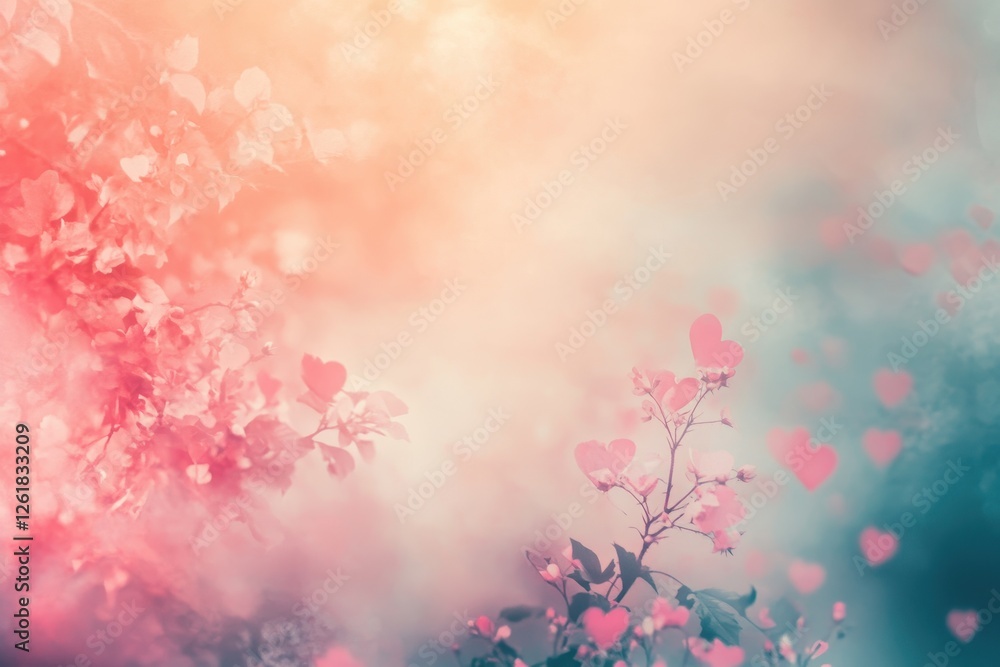 Fototapeta premium Pastel Pink and Red Heart Shaped Leaves on Soft Focus Background
