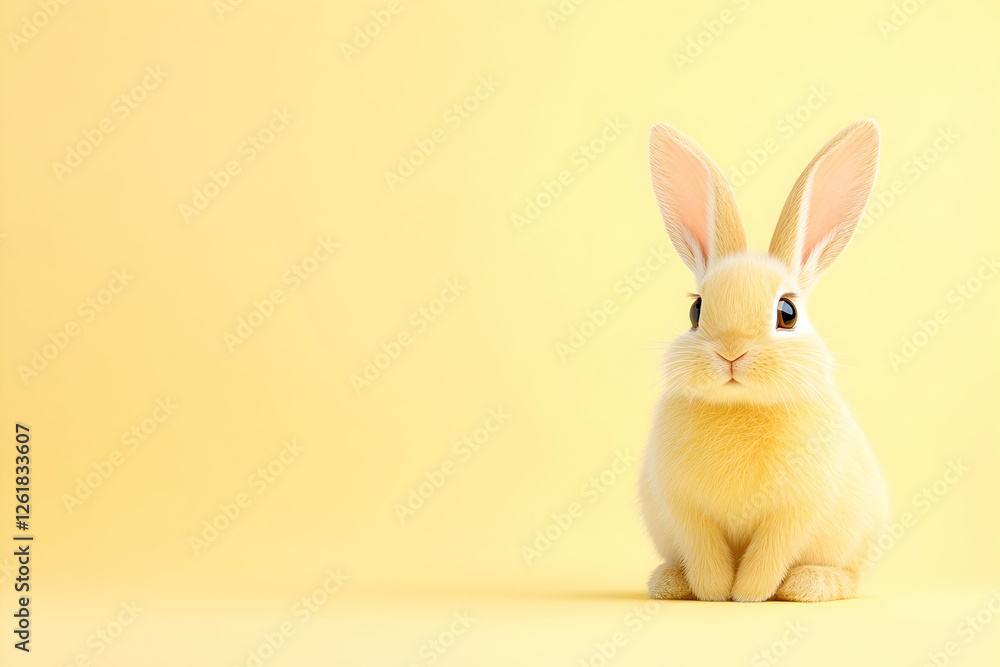 Cute bunny sitting against a yellow background, for easter or spring marketing. Generative AI Cute bunny sitting against a yellow background, for easter or spring marketing. Generative AI