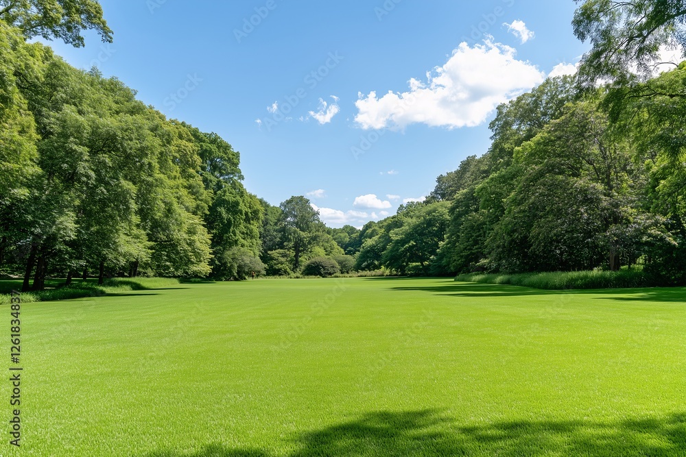 Naklejka premium Fresh green grass lawn in sunlight, perfect for garden, landscaping, nature, and outdoor themes. Ideal for backgrounds, eco projects, and summer vibes