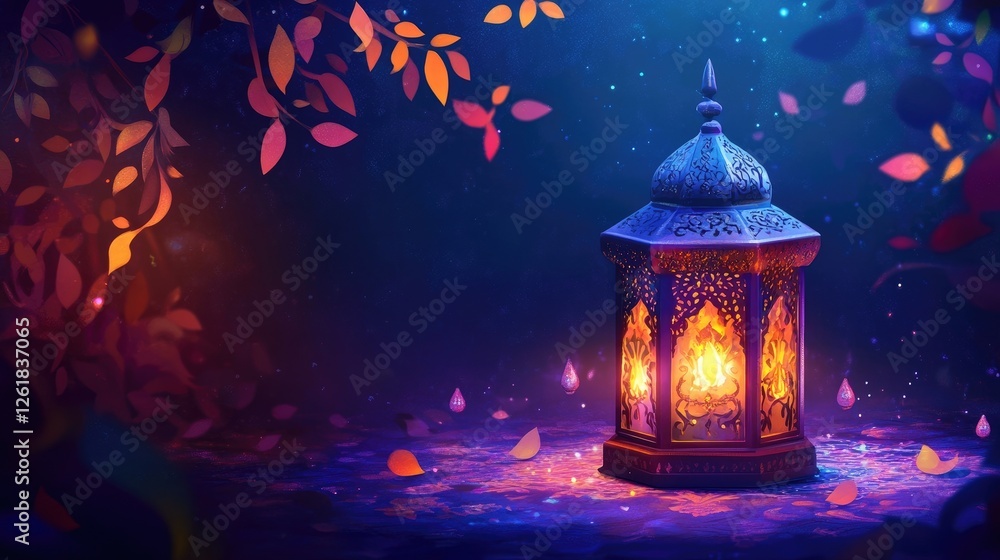Festive Ramadan banner with glowing lantern and decorative elements. Festive Ramadan banner with glowing lantern and decorative elements.