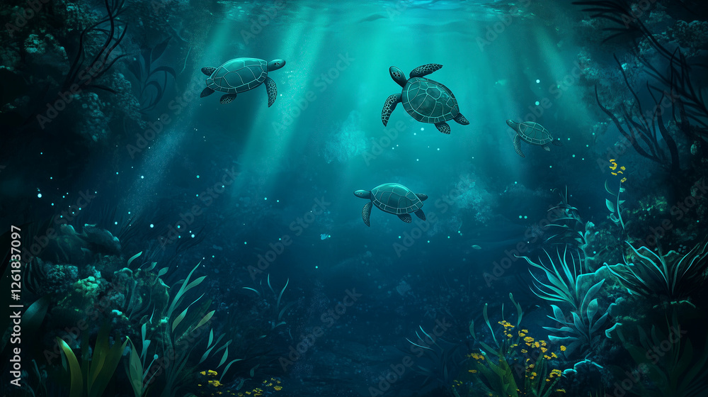 Fototapeta premium Underwater scene with turtles