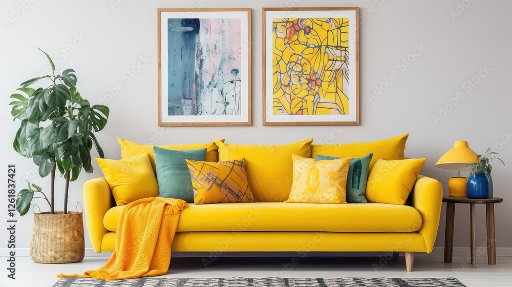 Fototapeta premium modern couch with blank wall