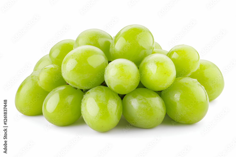 Green grapes pile on white background, close-up. Healthy snack. Generative AI Green grapes pile on white background, close-up. Healthy snack. Generative AI