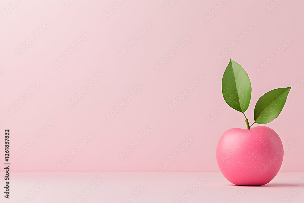Growth concept, pink apple with green leaves on background. Promo image. Generative AI Growth concept, pink apple with green leaves on background. Promo image. Generative AI