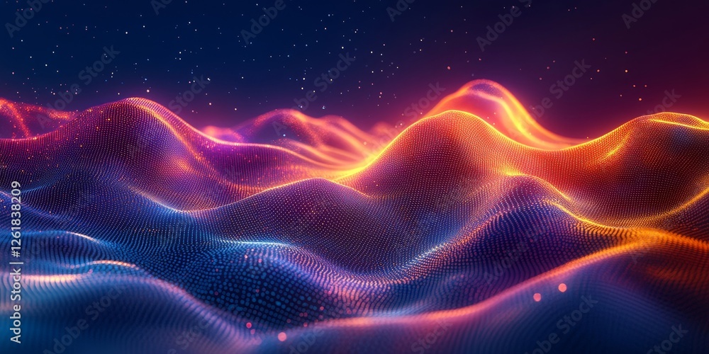 Fototapeta premium Abstract futuristic wireframe with neon, 3D render, Generative AI
