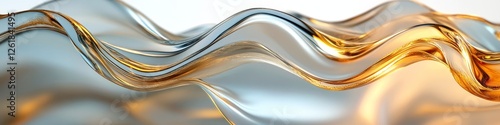 Wavy patterns of glass and gold, 3D render, Generative AI