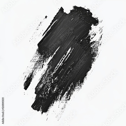 Abstract Black Paint Stroke on White Background with Dynamic Texture and Movement, Perfect for Artistic Designs and Backgrounds photo