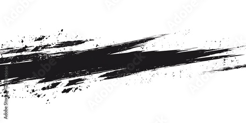Black ink brush stroke banner, abstract art, white background, design element