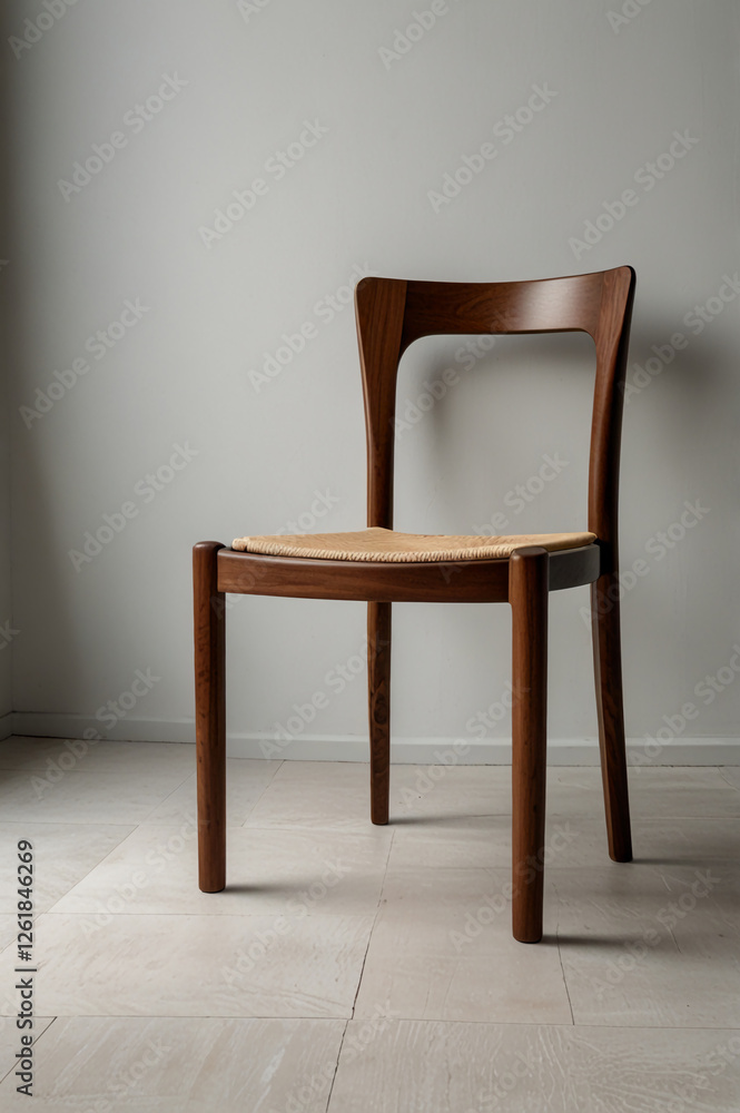 AI generative. 3d illustration of wood chair mockup, rattan seater on white background. 5 AI generative. 3d illustration of wood chair mockup, rattan seater on white background. 5