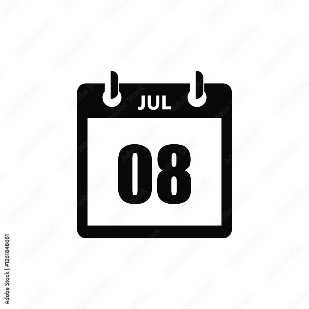 calender icon, 08 july icon with white background calender icon, 08 july icon with white background