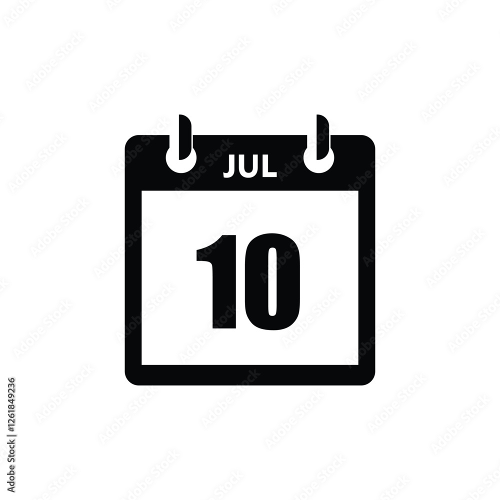 calender icon, 10 july icon with white background calender icon, 10 july icon with white background