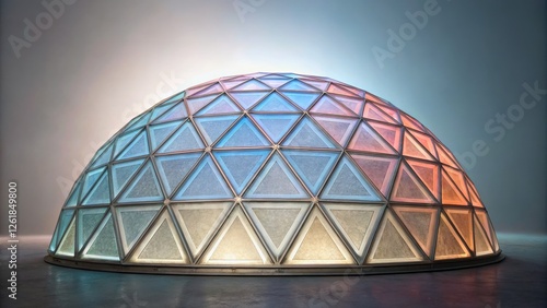 Futuristic Geometric Dome with Illuminated Triangular Panels in a Modern Setting