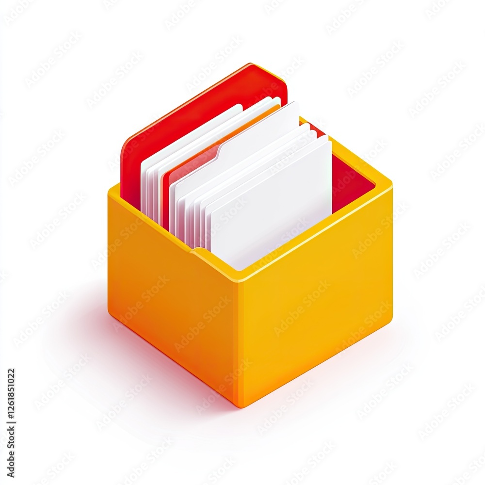 3D isometric folder icon, files in orange box, white background 3D isometric folder icon, files in orange box, white background